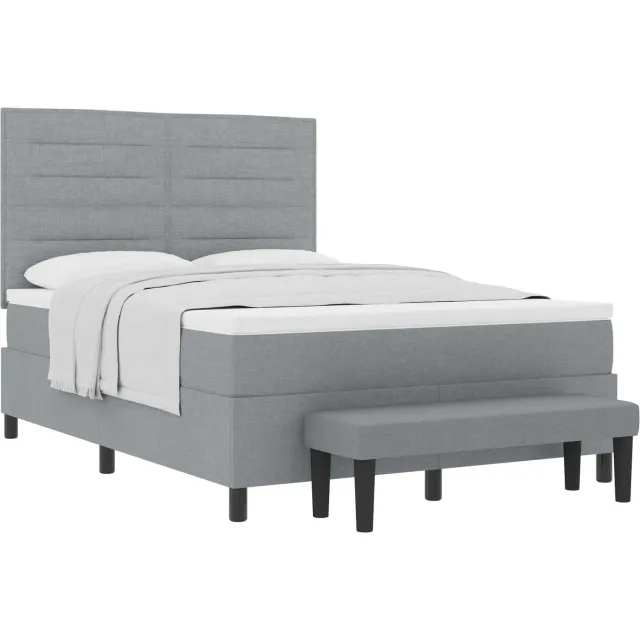 vidaXL Boxspringbed met hoofdeinde Lichtgrijs 140 x 190 cm Stof