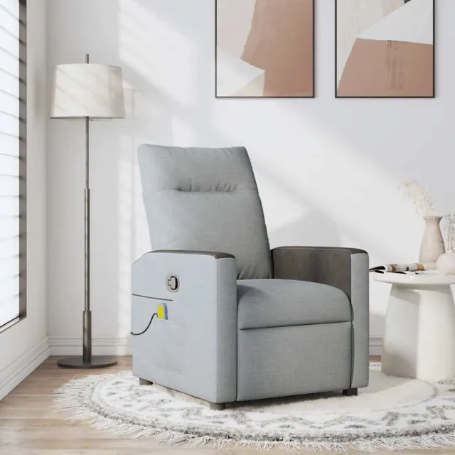 vidaXL Massagestoel - verstelbaar - stof - lichtgrijs lichtgrijs en zwart