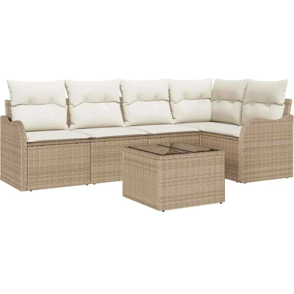 vidaXL Tuin Sofa Set 6 st Beige poly rattan
