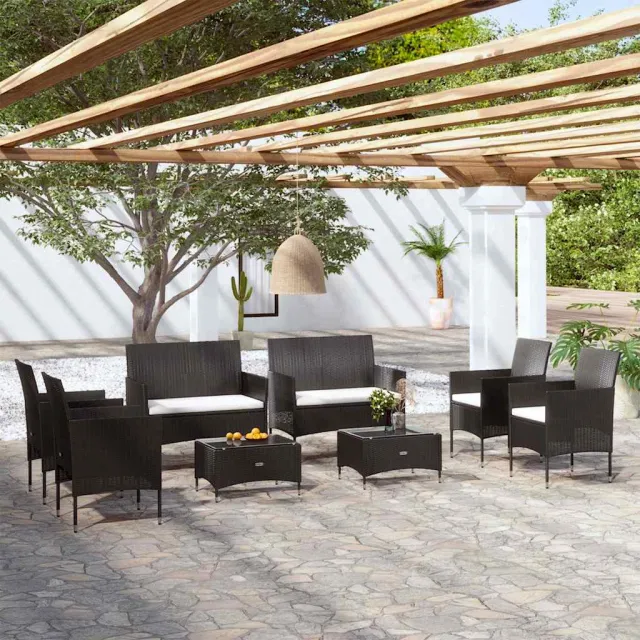 vidaXL 8-delige Loungeset met kussens poly rattan zwart, foto 2