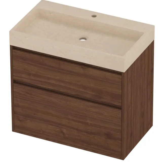 Proline Evoli Badmeubelset Hardsteen Loft 1 Gat 80x46x75 cm Sand Stone Indian Walnut Houtlook