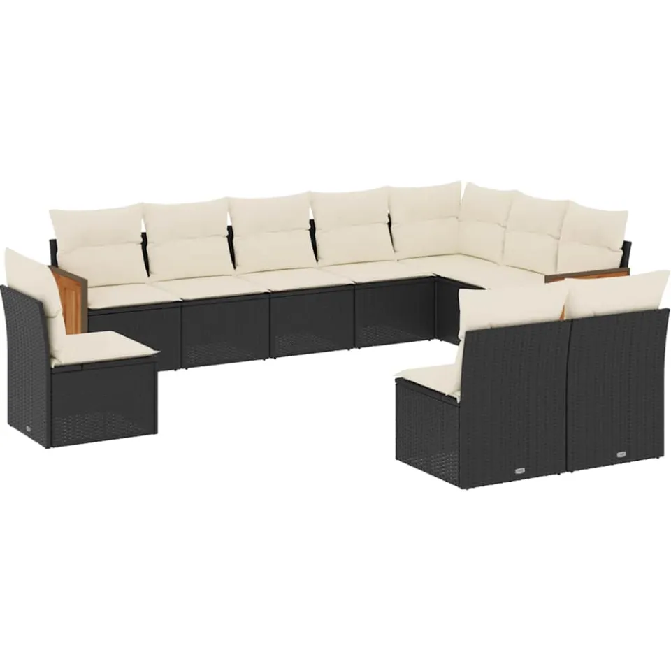 vidaXL 10-delige Loungeset met kussens poly rattan zwart
