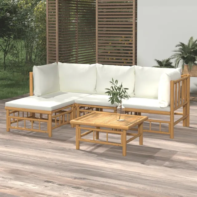 vidaXL 5-delige Loungeset met kussens bamboe crèmewit, foto 2