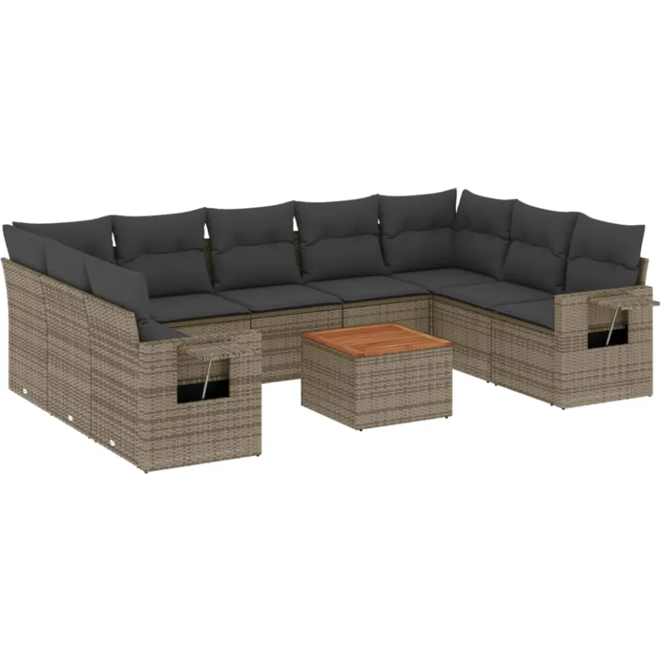 vidaXL 10-delige Loungeset met kussens poly rattan grijs, foto 3