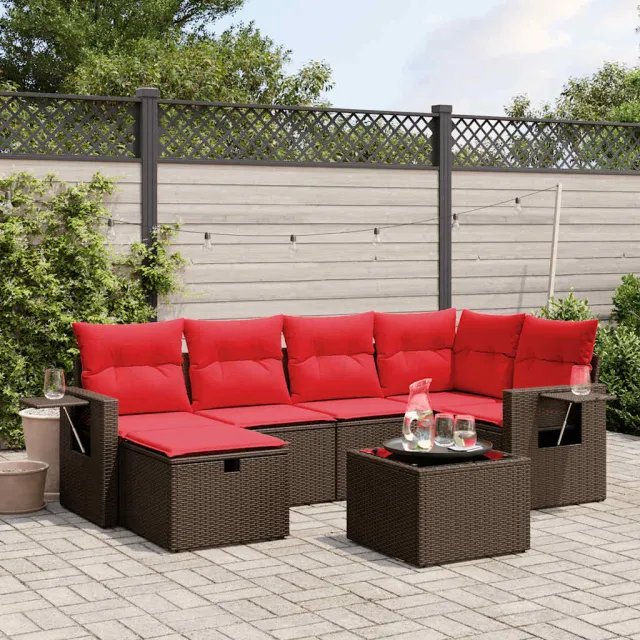 vidaXL 7-delige tuinbankset met kussens, bruin polyrotan, foto 2