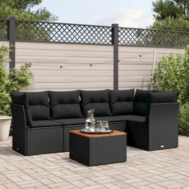 vidaXL 6-delige Loungeset met kussens poly rattan zwart, foto 2