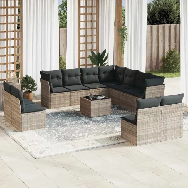 vidaXL 12-delige Loungeset met kussens poly rattan lichtgrijs grijs, foto 2