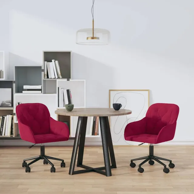 vidaXL Eetkamerstoelen draaibaar 2 st fluweel wijnrood, foto 2