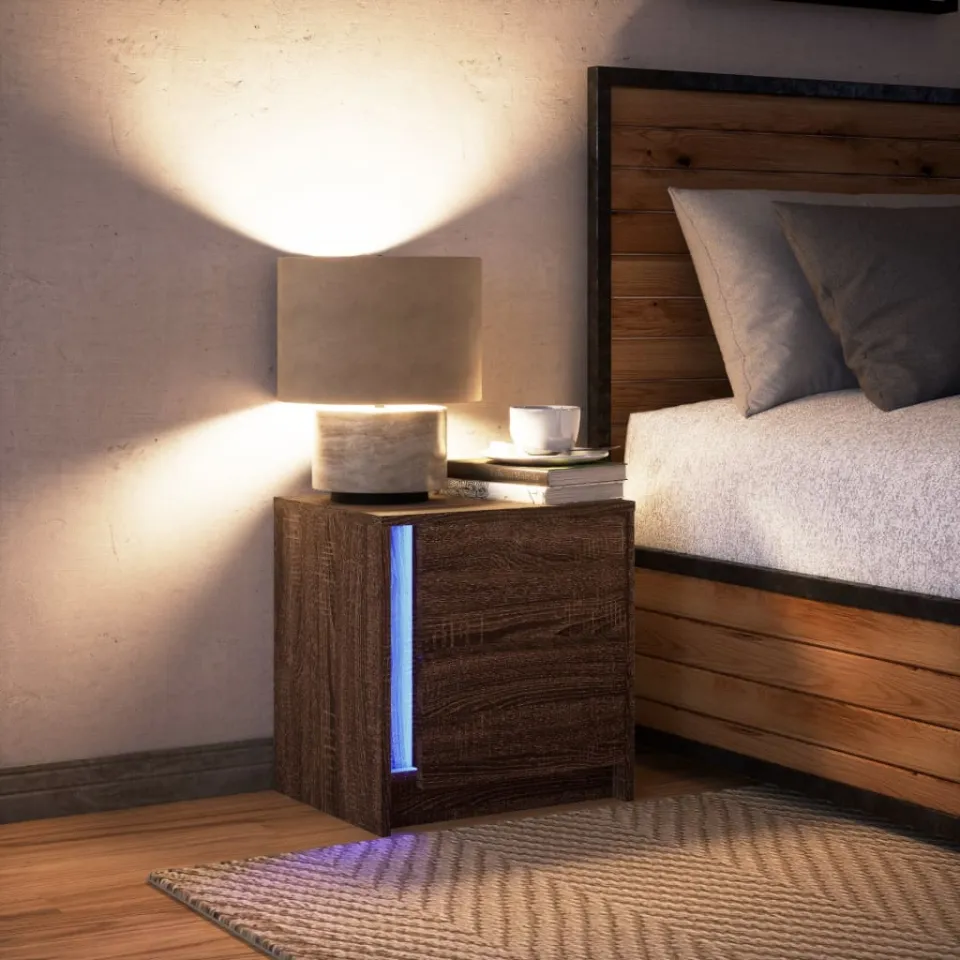 vidaXL Nachtkastje met LED-verlichting bewerkt hout bruin eikenkleur, foto 4