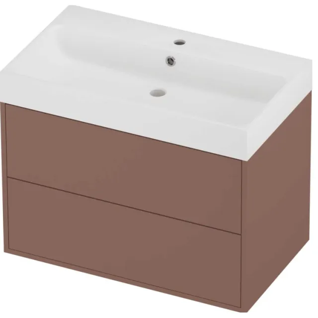 Proline Podium Badmeubelset Polystone Loft 1 Kraangat 80x46x62 cm Mat White Beauty Blush Rosé Goud