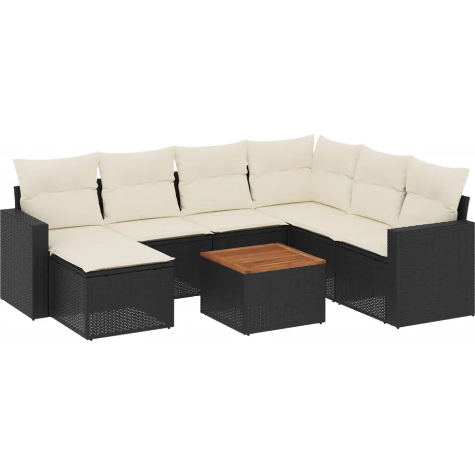 vidaXL 8-delige Loungeset met kussens poly rattan zwart, foto 3