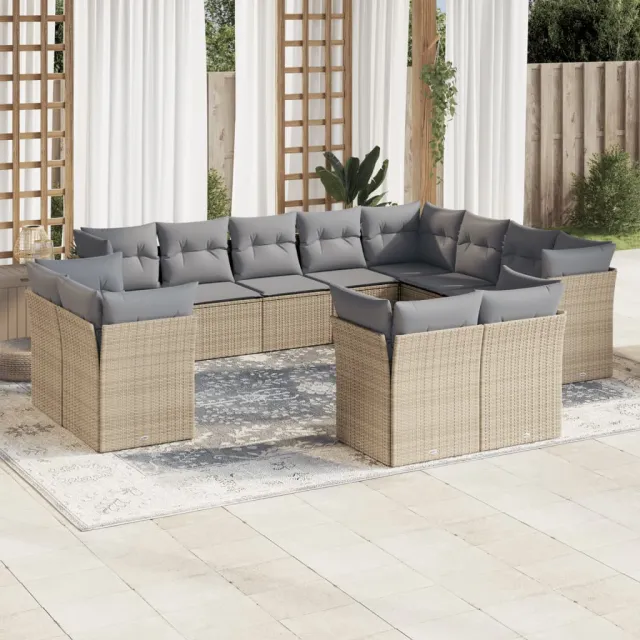 vidaXL 12-delige Loungeset met kussens poly rattan beige, foto 2