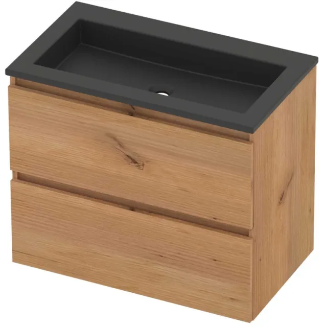 Basic-Line Aura 46 Badmeubelset Acryl Zonder Kraangat Greeploos 80x46x62 cm Whisky Oak Mat Zwart