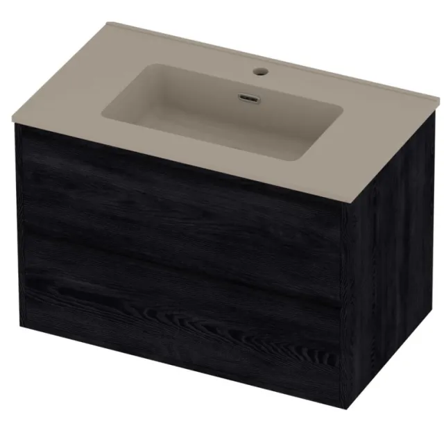 Proline Tribute Badmeubelset Porselein Elegant Greeploos 80x46x54 cm Mat Crème Cotton Black Oak Eiken