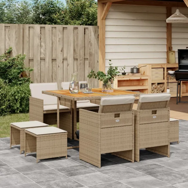 vidaXL 9-delige Tuinset met kussens poly rattan beige, foto 2