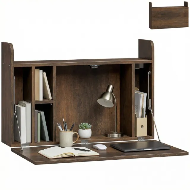 Homcom Wandbureau - Spaanplaat - 77x20x51cm - Bruin