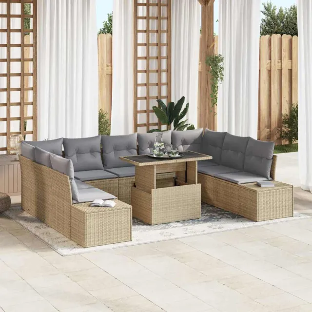 vidaXL Tuin Sofa Set 10 st Beige poly rattan