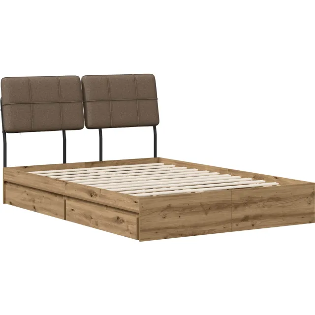 vidaXL Tweepersoonsbed met hoofdbord Artisan eiken en taupe