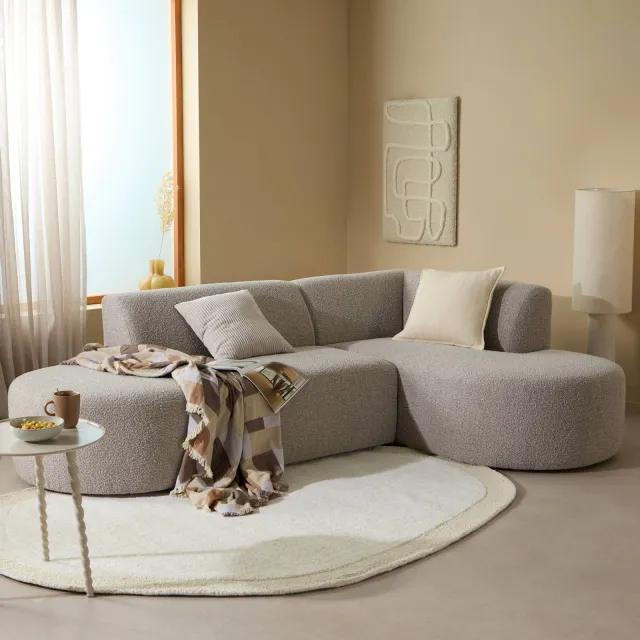 NOUS Living bouclé hoekbank Arles met ronde hoek - toffee