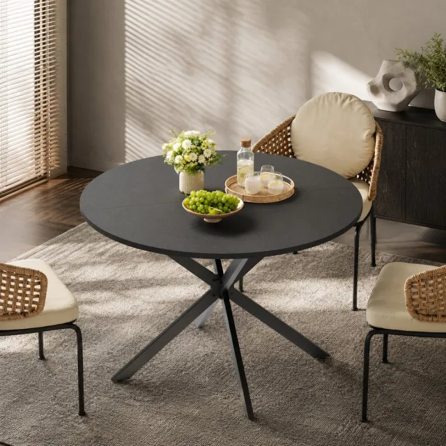 Welltin Ronde eettafel Industrieel - 120 x 120 x 78 cm - X-poot (Kruispoot) - Keukentafel voor Eetkamer & Thuiswerkplek - Zwart