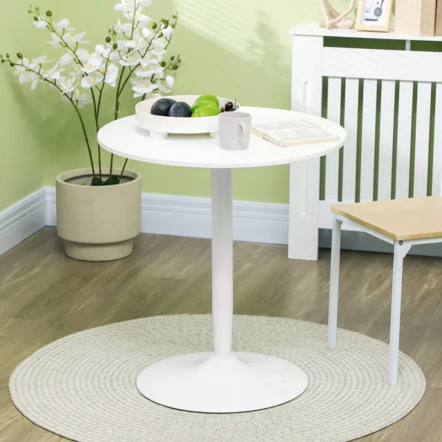 MEUNIQ Ronde eettafel 70 cm wit, keukentafel voor 2 personen, zuiltafel met MDF tafelblad en stalen onderstel, 75 cm hoog voor keuken of eetkamer