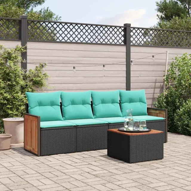 vidaXL 5-delige tuinbankset met kussens van zwart polyrotan, foto 2