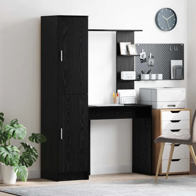 vidaXL Bureau met plank met opslag met de deur 2 st Zwart Eiken