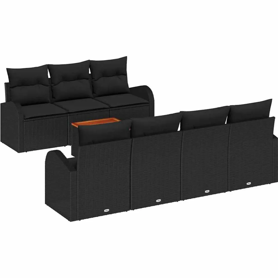 vidaXL Tuinbankenset 8 st Zwart poly rattan