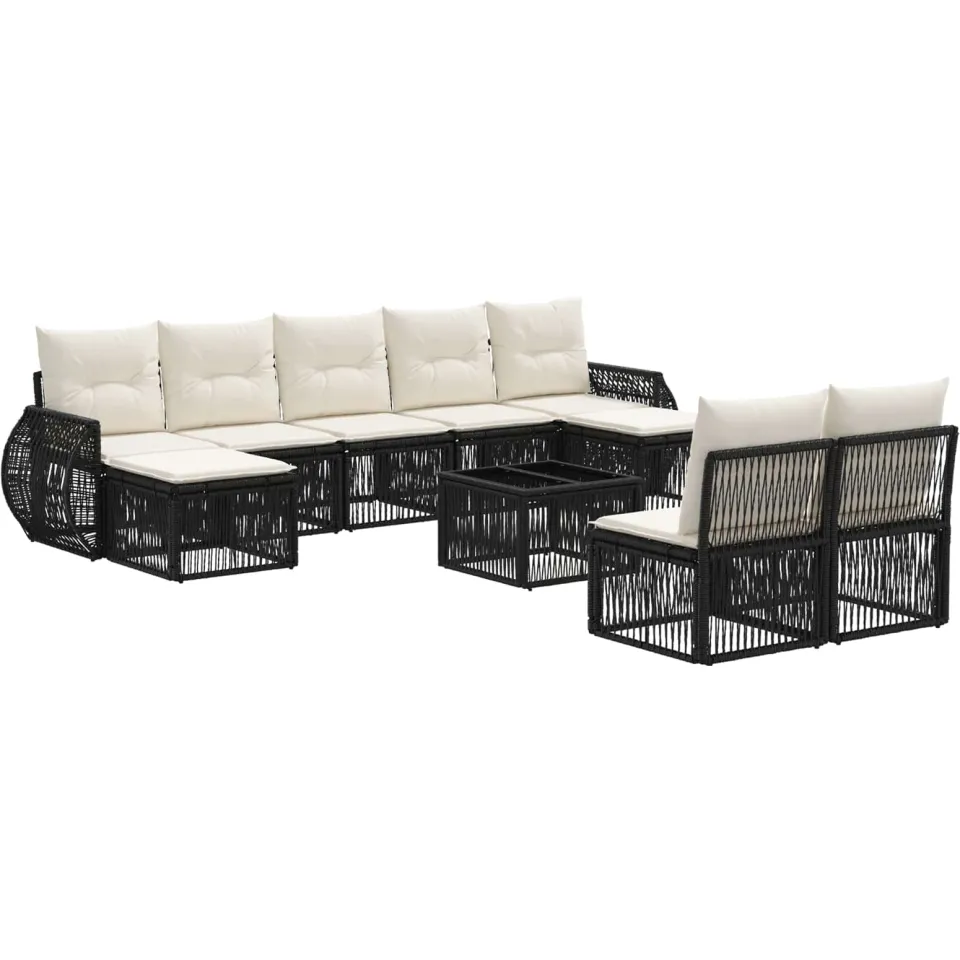 vidaXL Tuinbankenset 10 st Zwart en Cream Wit poly rattan, foto 3