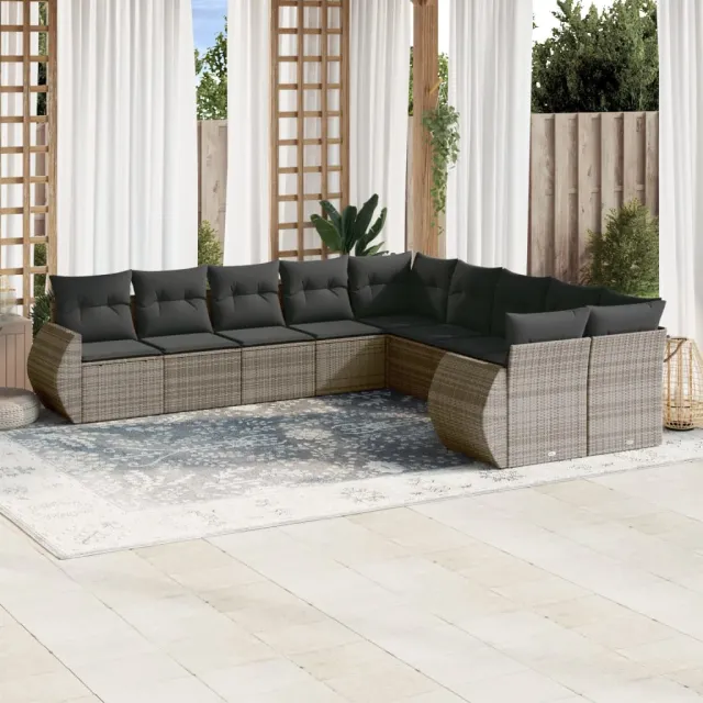 vidaXL 11-delige Loungeset met kussens poly rattan grijs, foto 2