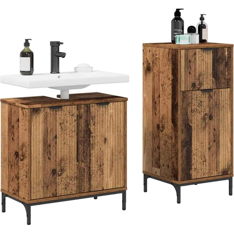 vidaXL Badkamermeubelset 2 st Oud Hout Geperst Hout en Metaal Bruin
