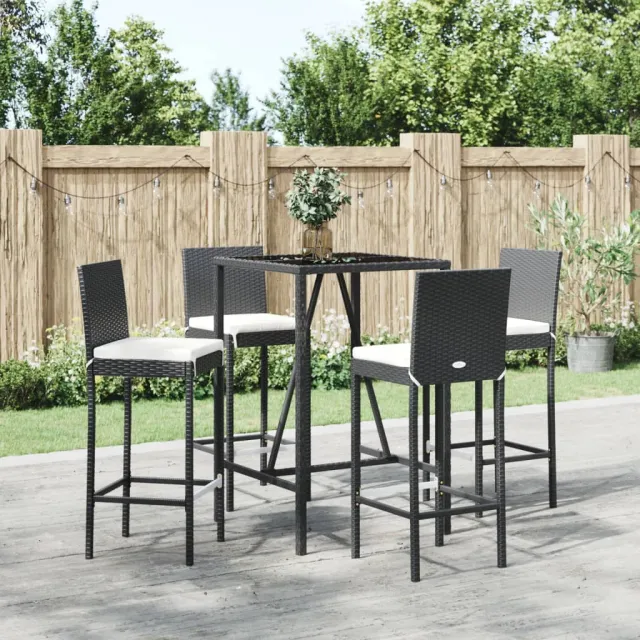 vidaXL 5-delige Tuinbarset met kussens poly rattan zwart, foto 2