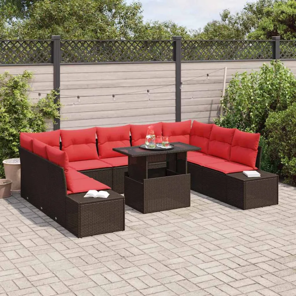 vidaXL Tuin Sofa Set 10 st Bruin poly rattan, foto 3