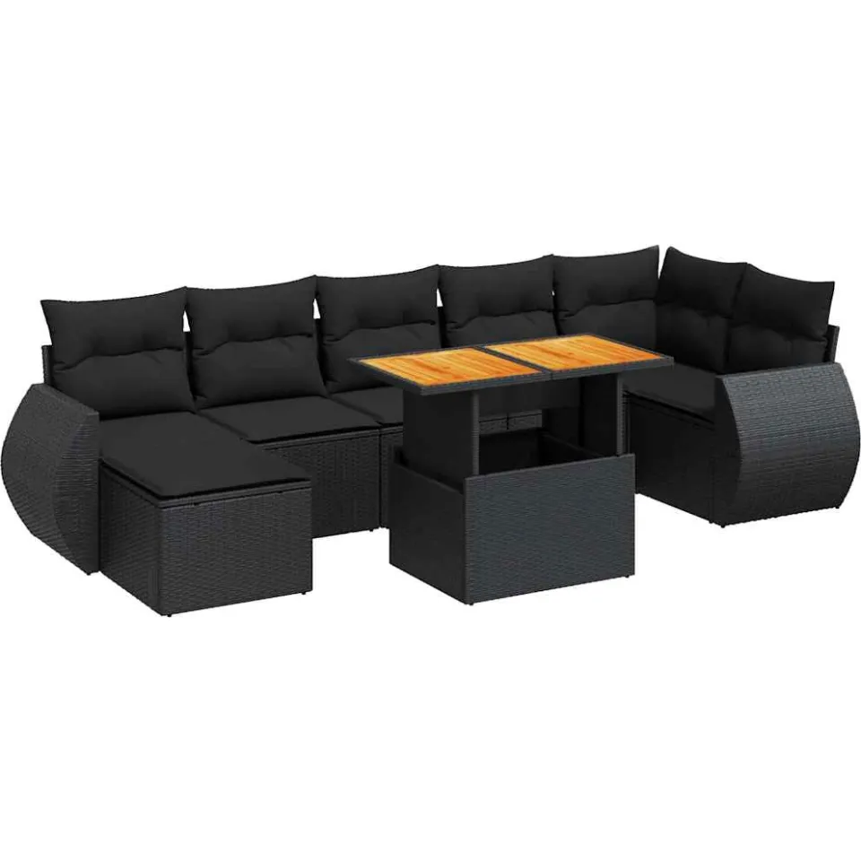 vidaXL 8-delige Loungeset met kussens poly rattan zwart, foto 3
