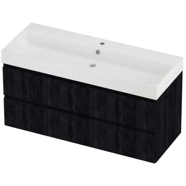 Proline Podium Badmeubelset Polystone Loft 1 Kraangat 120x46x62 cm Mat White Charcoal Oak Eiken