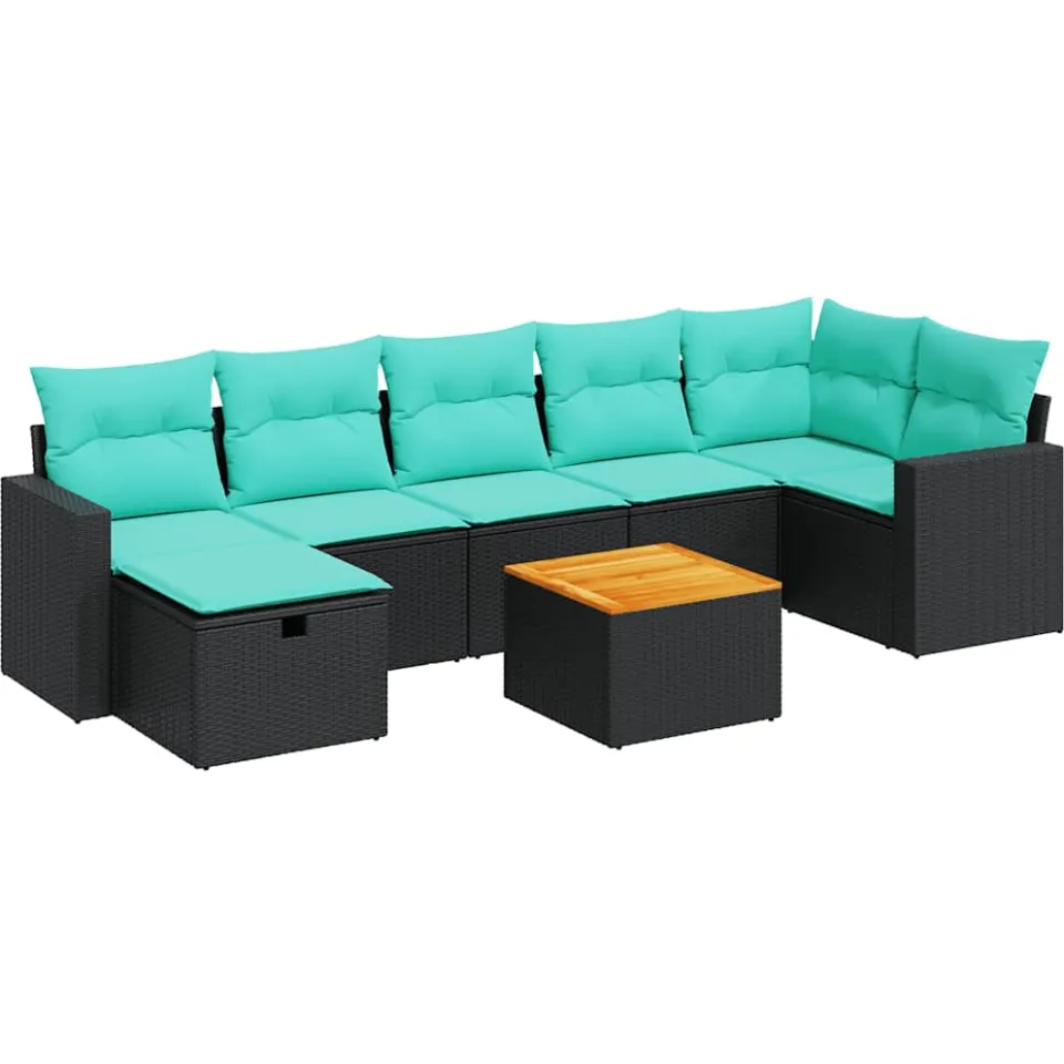 vidaXL 8-delige Loungeset met kussens poly rattan zwart, foto 3