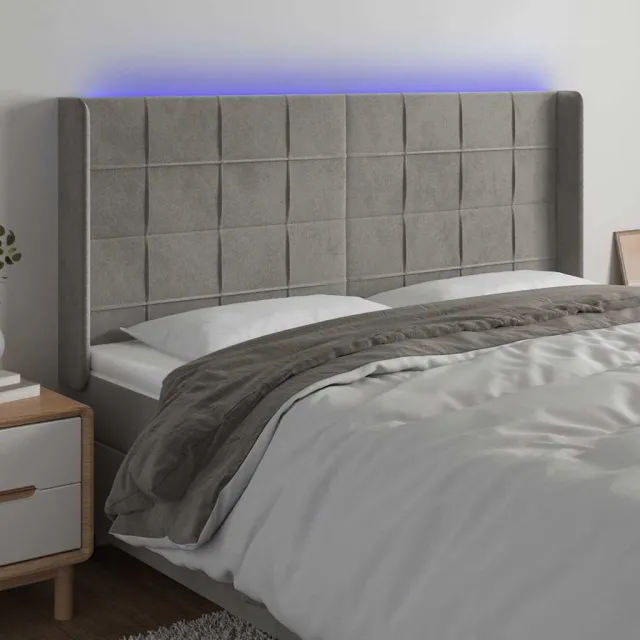 vidaXL Hoofdbord LED 203x16x118/128 cm fluweel lichtgrijs grijs