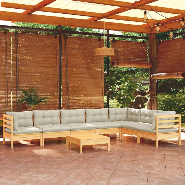 vidaXL 8-delige Loungeset met crèmekleurige kussens massief grenenhout, foto 2