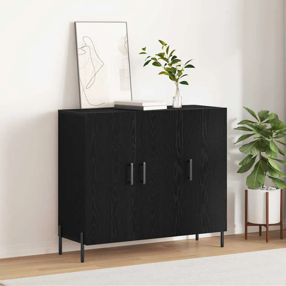 vidaXL Dressoir Zwart Eiken 90 x 34 x 80 cm Bewerkt hout, foto 4