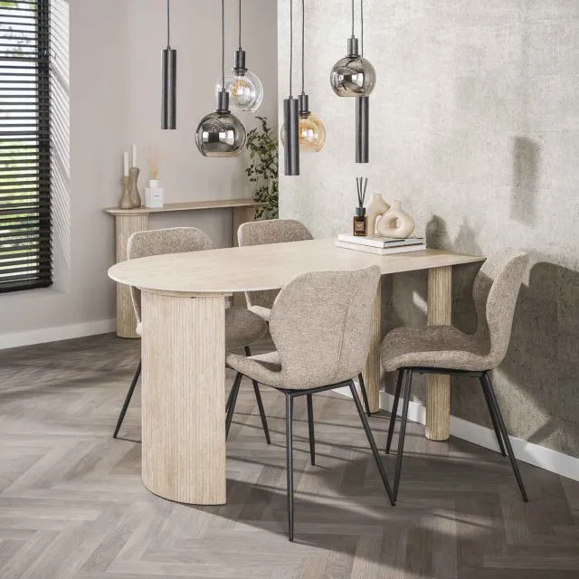 Dimehouse Archon Moderne Eettafel Keramiek Travertin 140x80 cm - Keramiek - Japandi - Deens ovaal Travertinlook