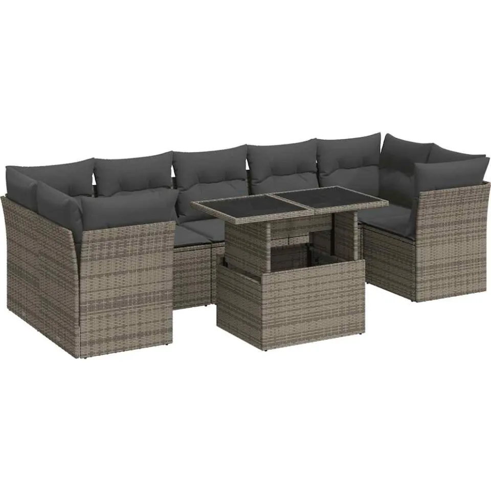 vidaXL 8-delige Loungeset met kussens poly rattan grijs, foto 3