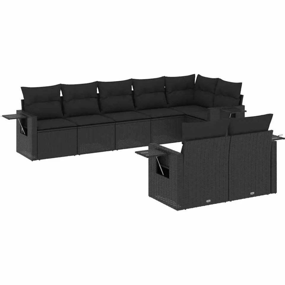 vidaXL 8-delige Loungeset met kussens poly rattan zwart, foto 3