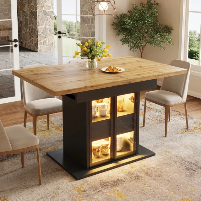 COVREO Eettafel 140x80x77,9 cm zwart, MDF en metaal, uitschuifbaar Black