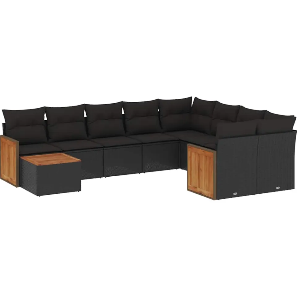 vidaXL 10-delige Loungeset met kussens poly rattan zwart, foto 3