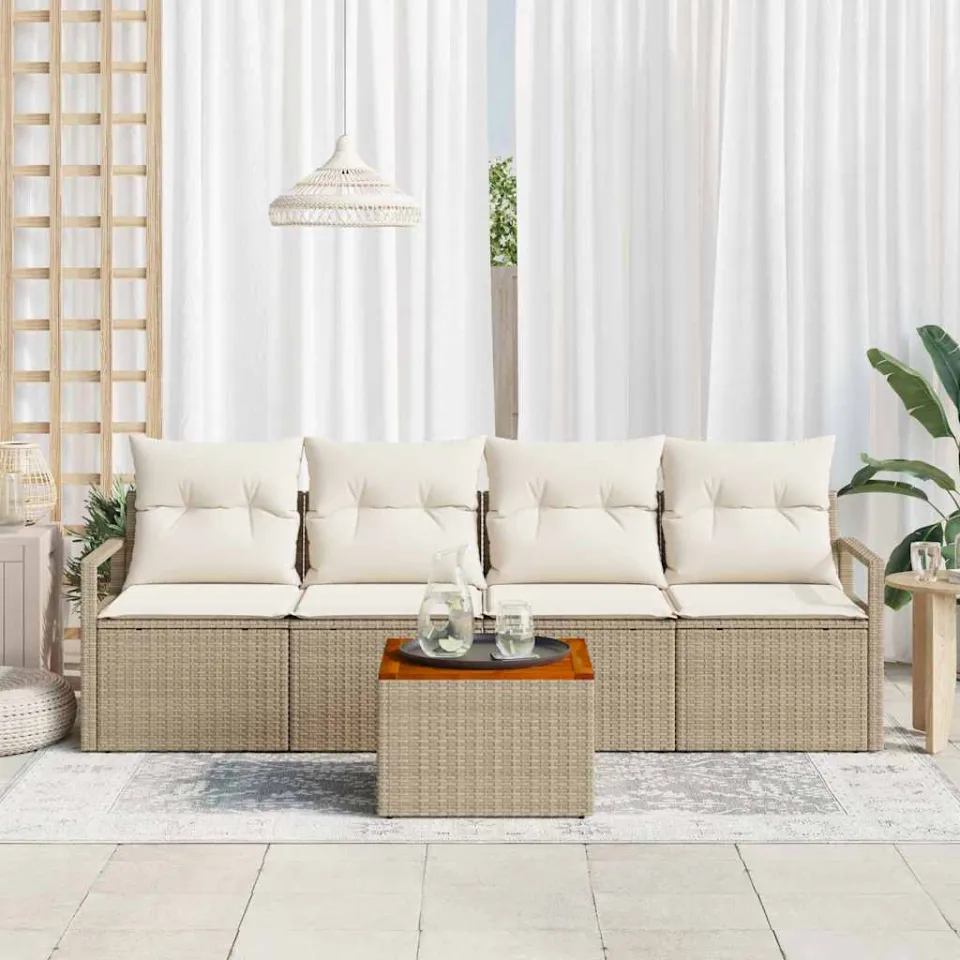 vidaXL Tuinbankenset 5 st Beige poly rattan, foto 3