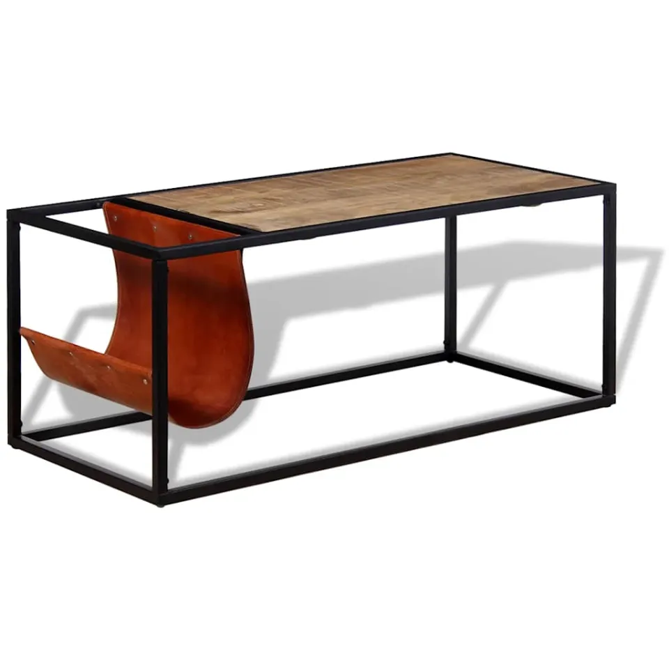 vidaXL Salontafel met echt lederen tijdschriftenhouder 110x50x45 cm Meerkleurig