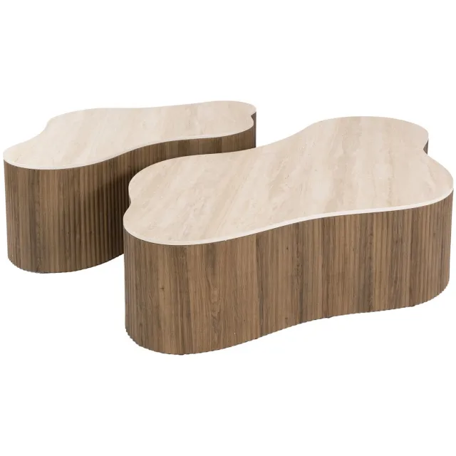 Giga Living Salontafel Ceramo Grande - Organisch Travertin - Set Van 2 Beige