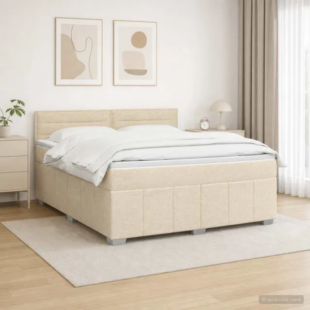 vidaXL LED Boxspring Bed met Matras Crèmekleurig 160 x 200 cm Stof