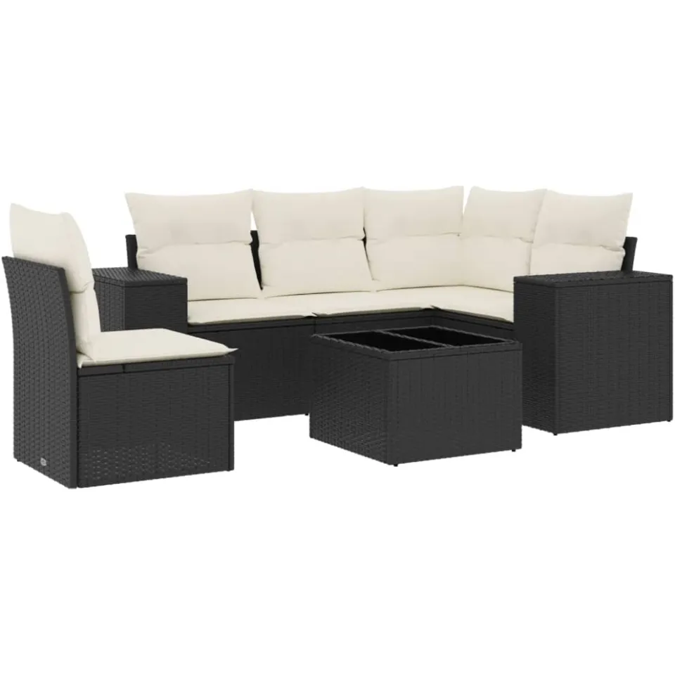 vidaXL 6-delige Loungeset met kussens poly rattan zwart, foto 3