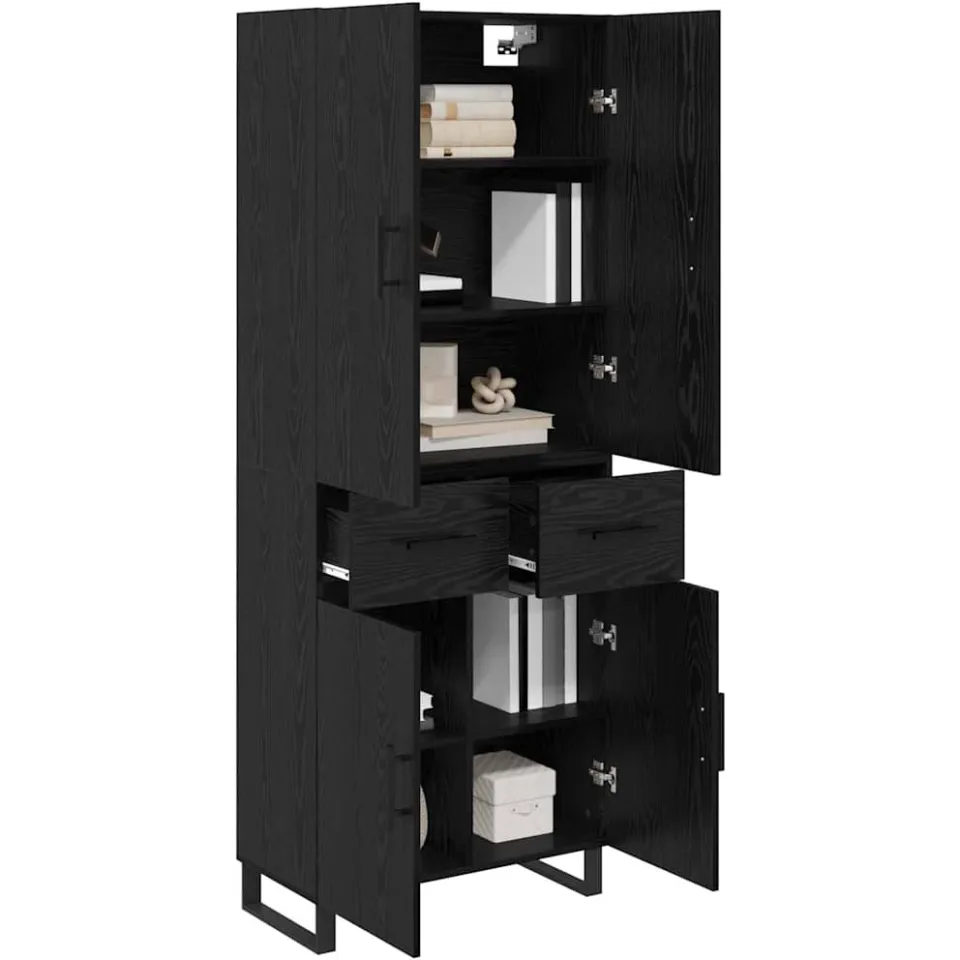vidaXL Hoge kast 2 st Zwart Eiken 69,5 x 34 x 180 cm